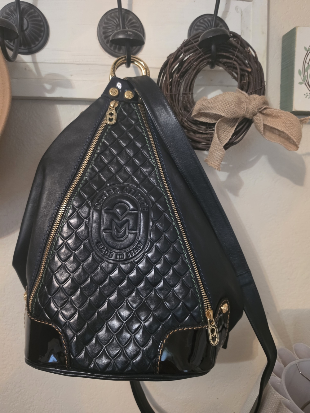 Marino Orlandi Black Quilted Crossbody with Gold Hardware